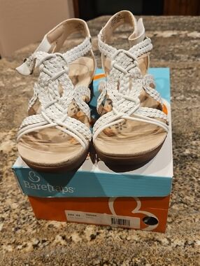BareTraps White Braided Ankle Strap Sandals